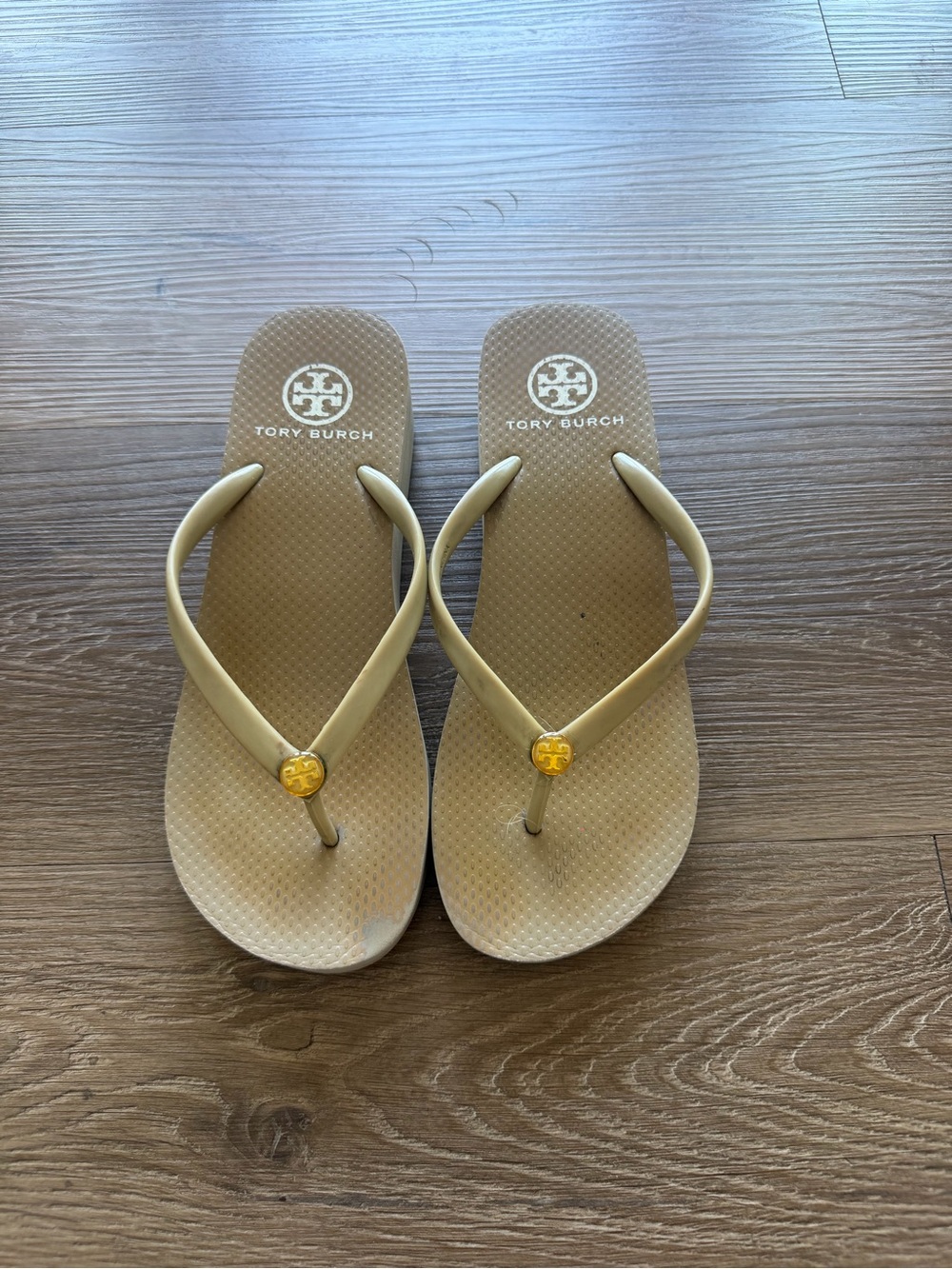 Tory Burch Beige Logo Platform Sandals